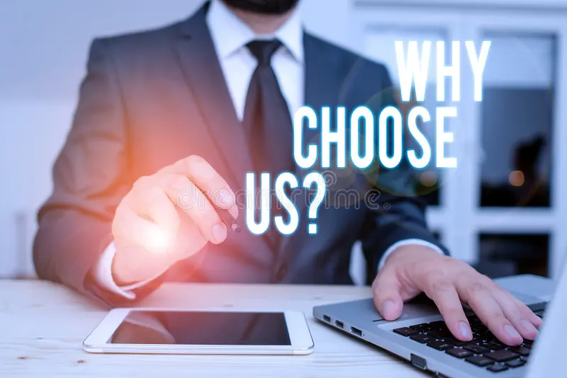 handwriting text writing why choose us question concept meaning reasons choosing our brand over others arguments conceptual 160898301